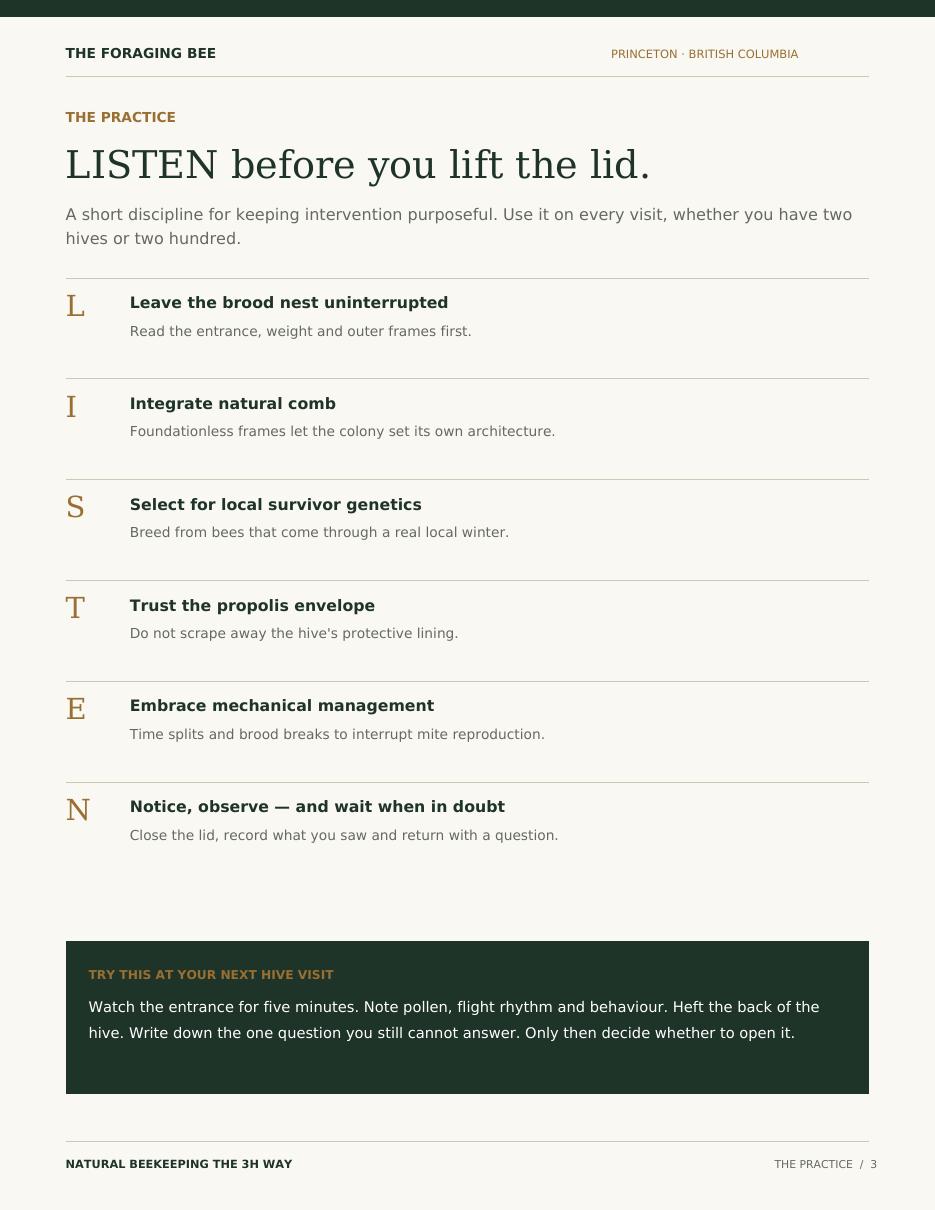 Natural Beekeeping the 3H Way field guide, page 3 of 5