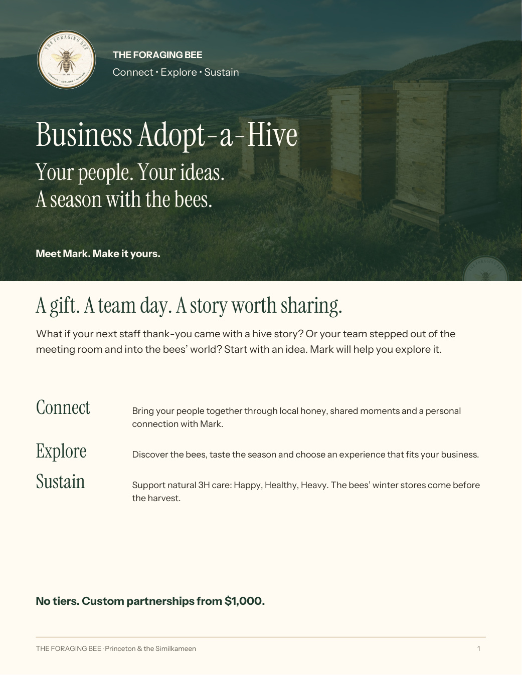 Business Adopt-a-Hive brochure, page 1