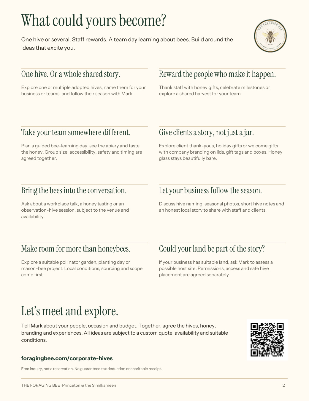 Business Adopt-a-Hive brochure, page 2