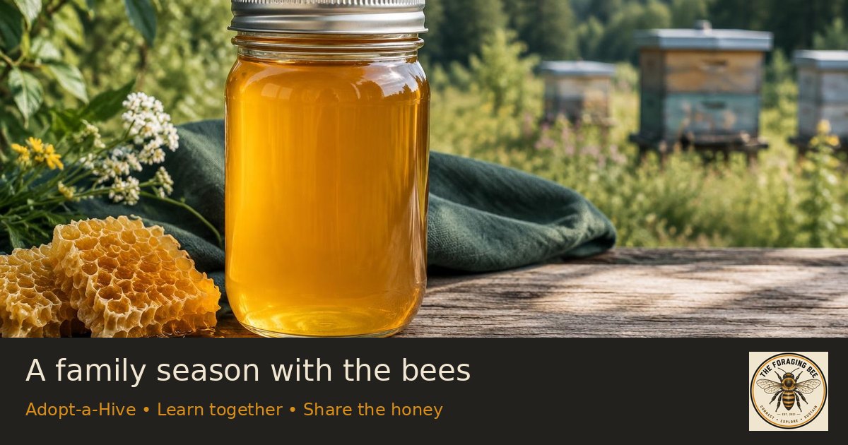 A family season with the bees — logo-branded illustrative sharing picture