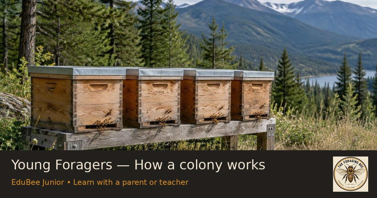 Young Foragers — How a colony works — logo-branded illustrative sharing picture