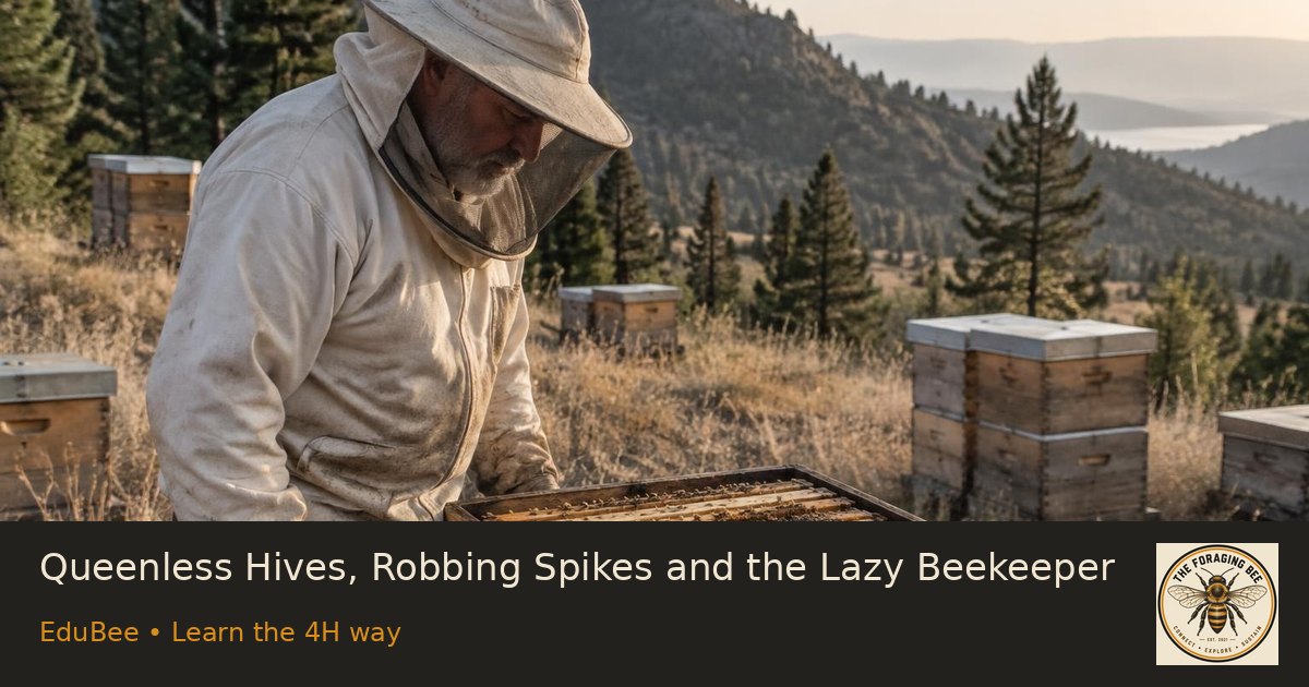 Queenless Hives, Robbing Spikes and the Lazy Beekeeper — logo-branded illustrative sharing picture