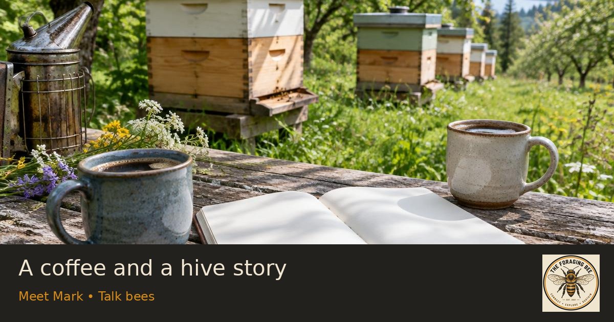 A coffee and a hive story — logo-branded illustrative sharing picture
